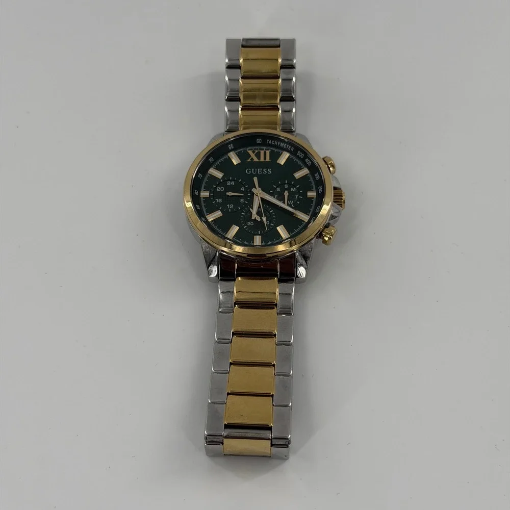 GUESS Mens Watch Two‎ Tone Stainless Steel Green Dial Multi Function GW0300G5